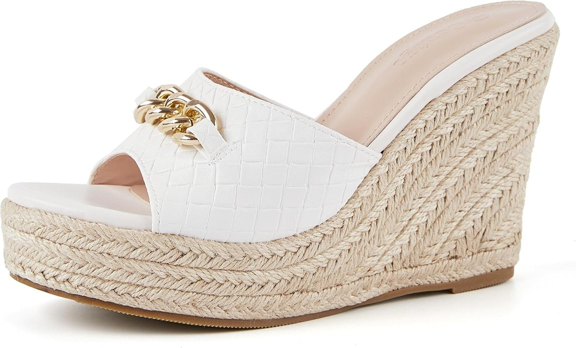 Coutgo Women's Wedge Sandals Platform Espadrille Heel Chain Slip On Casual Summer Slides | Amazon (US)