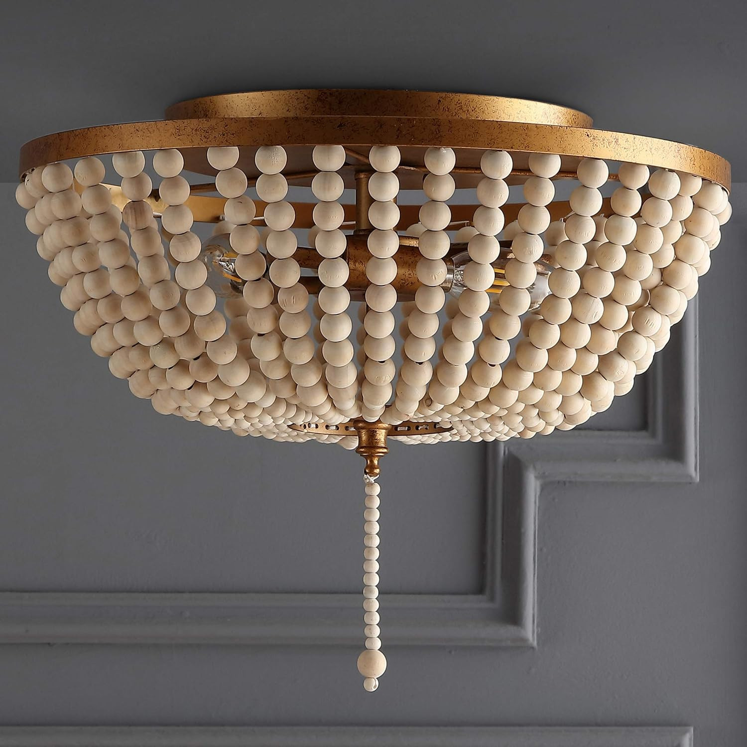 Jonathon Y Jyl9019a Allison 15” Wood Beaded / Metal LED Flush Mount  | Amazon (US)
