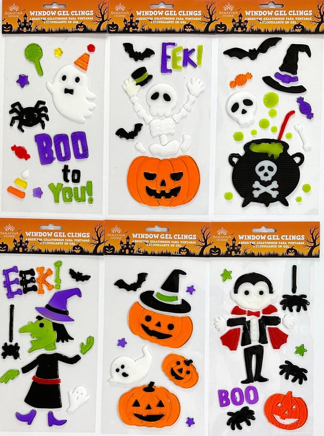 Halloween Window Gel Clings: Ghosts Witch Dracula Skeletons Spiders Trick or Treating Jack O Lant... | Amazon (US)