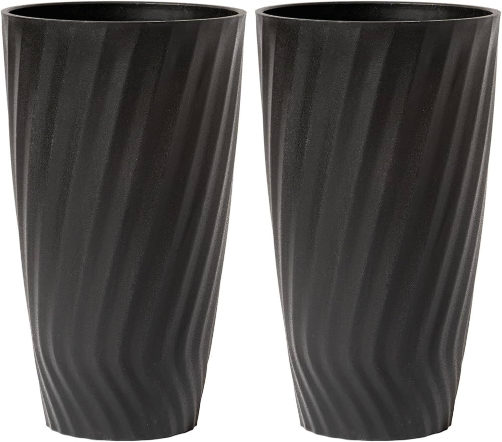 24 Inch Tall Planters, Set of 2 Matte Black Tree Planters with Shelf Insert, Morden Large Round P... | Amazon (US)