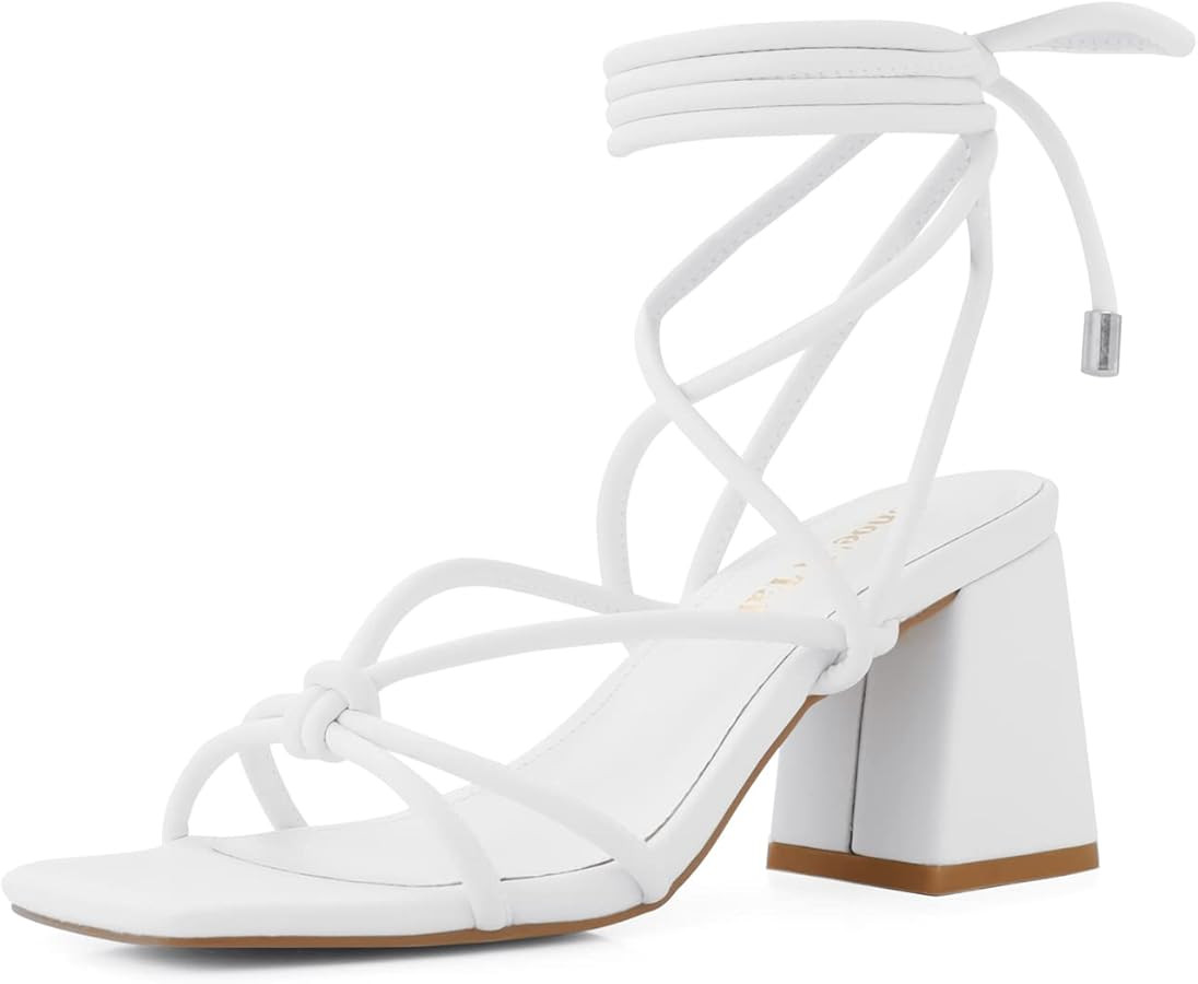 Shoe'N Tale Lace Up Heels for Women Ankle Strappy Gladiator High Heeled Sandals Chunky Block Heel... | Amazon (US)