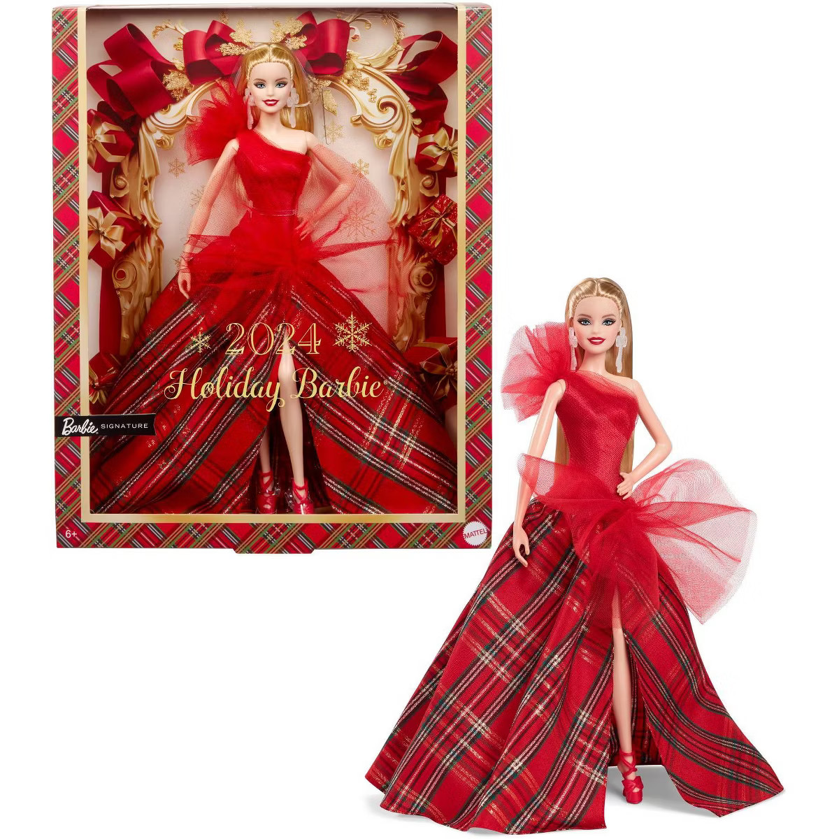 Barbie Signature 2024 Holiday Barbie Fashion Doll, Seasonal Collector Gift, Blonde with Plaid Gow... | Target