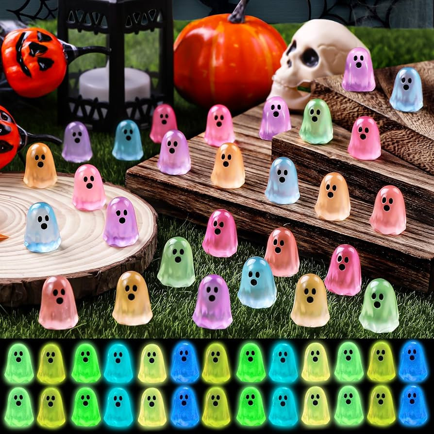 DULEFUN 100pcs Halloween Mini Ghosts Figures, Luminous Small Little Resin Ghost Figurines to Hide... | Amazon (US)