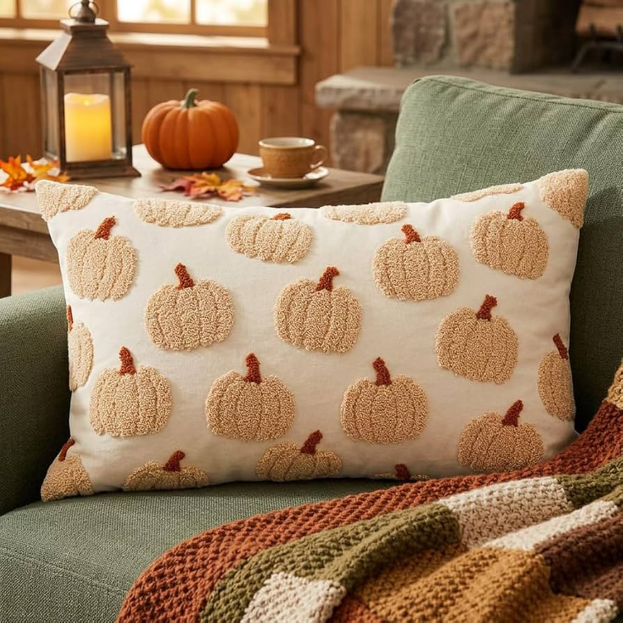 GAGEC Fall Pillow Covers 12x20 Inch Beige Fall Decor Embroidered Thanksgiving Pumpkin Throw Pillo... | Amazon (US)