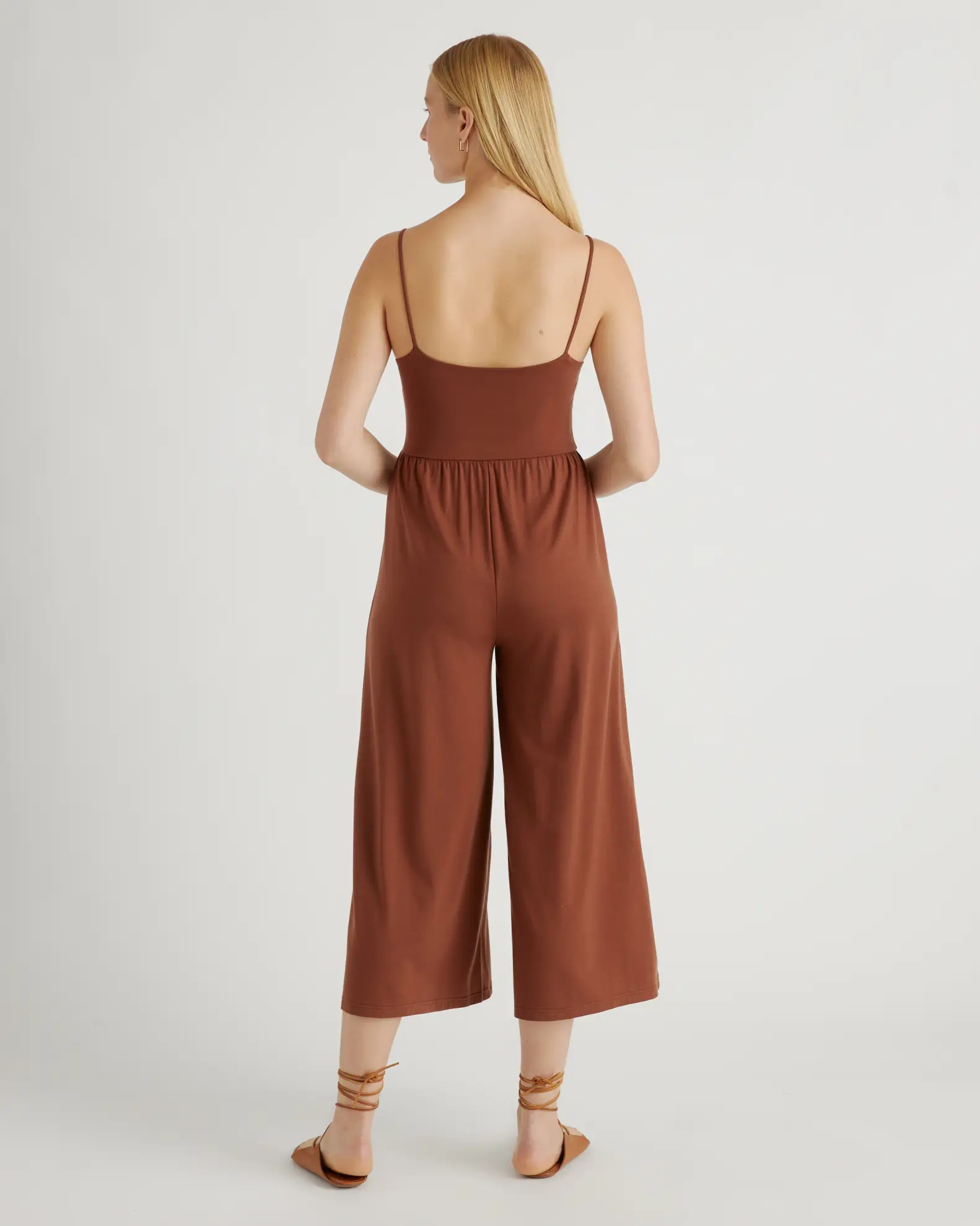 Tencel Jersey Wide Leg Jumpsuit in Brown | Quince