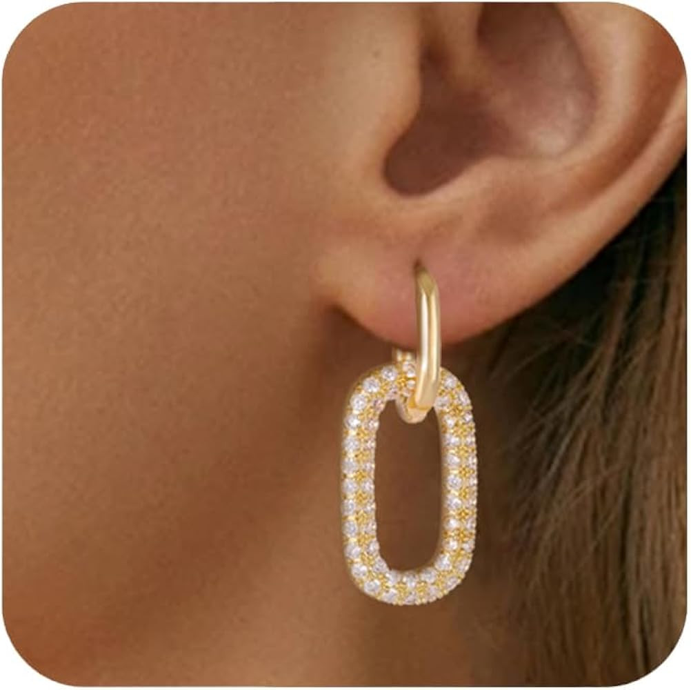 Trendy Gold Paperclip Dangle Drop Earrings Dainty Gold Link Chain Huggie Statement Formal Earring... | Amazon (US)