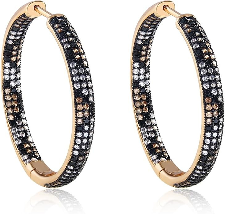 Shinny Animal Leopard Print Earrings Cubic Zirconia Paving Gold Plated Women Hoop Earrings Statem... | Amazon (US)