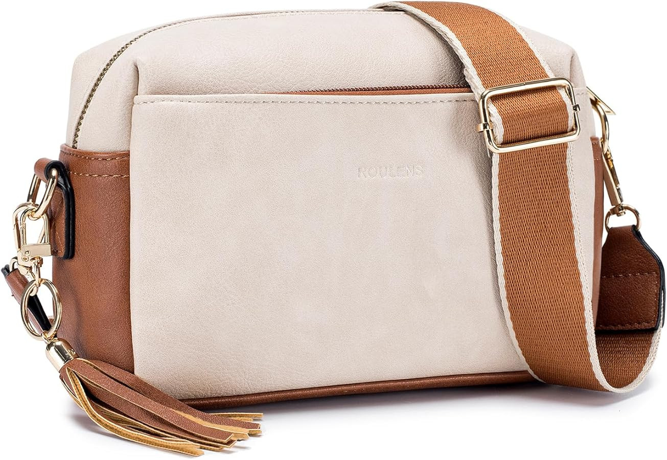 Roulens Triple Zip Small Crossbody Bag for women,Wide Strap Cell Phone Purse Shoulder Handbag Wal... | Amazon (US)