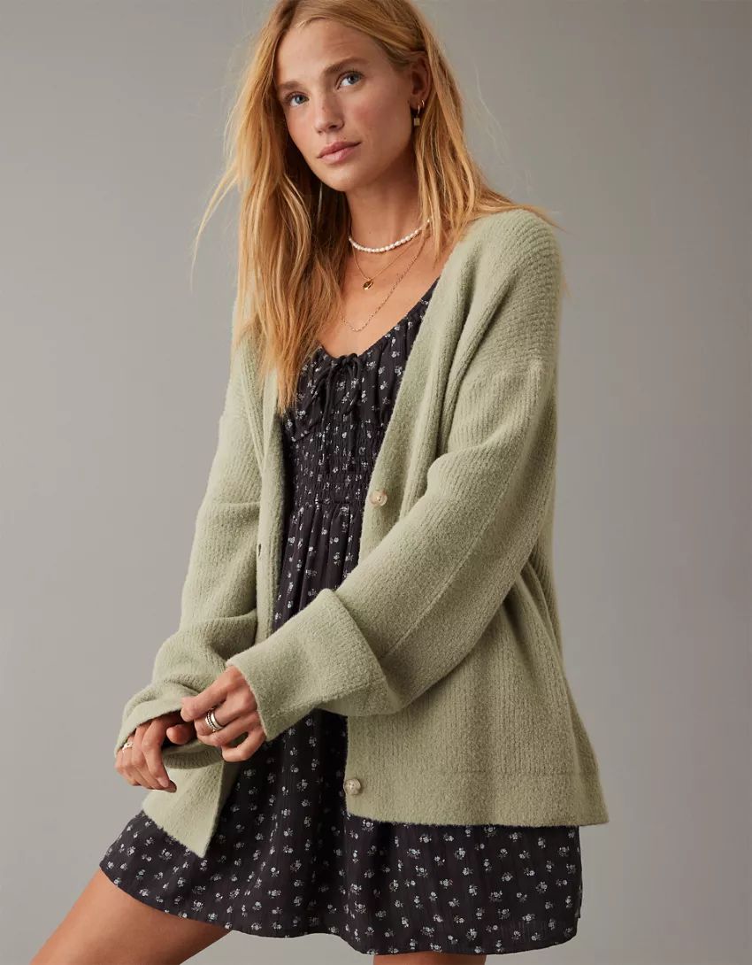 AE Oversized Button-Front Cardigan | American Eagle Outfitters (US & CA)