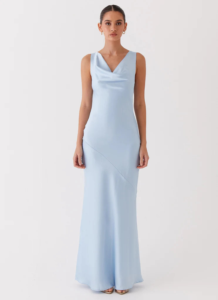 Be Mine Satin Maxi Dress - Blue | Peppermayo (Global)