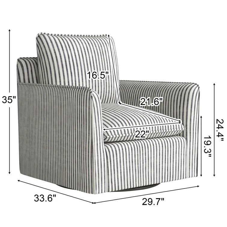 Kandyn 29.7" W Modern Soft Stripe Upholstered Swivel Barrel Chair with Removable Cushion | Wayfair North America