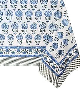 ATOSII Roma Blue 100% Cotton Boho Rectangle Fall Tablecloth, Handblock Floral Print Linen Table C... | Amazon (US)