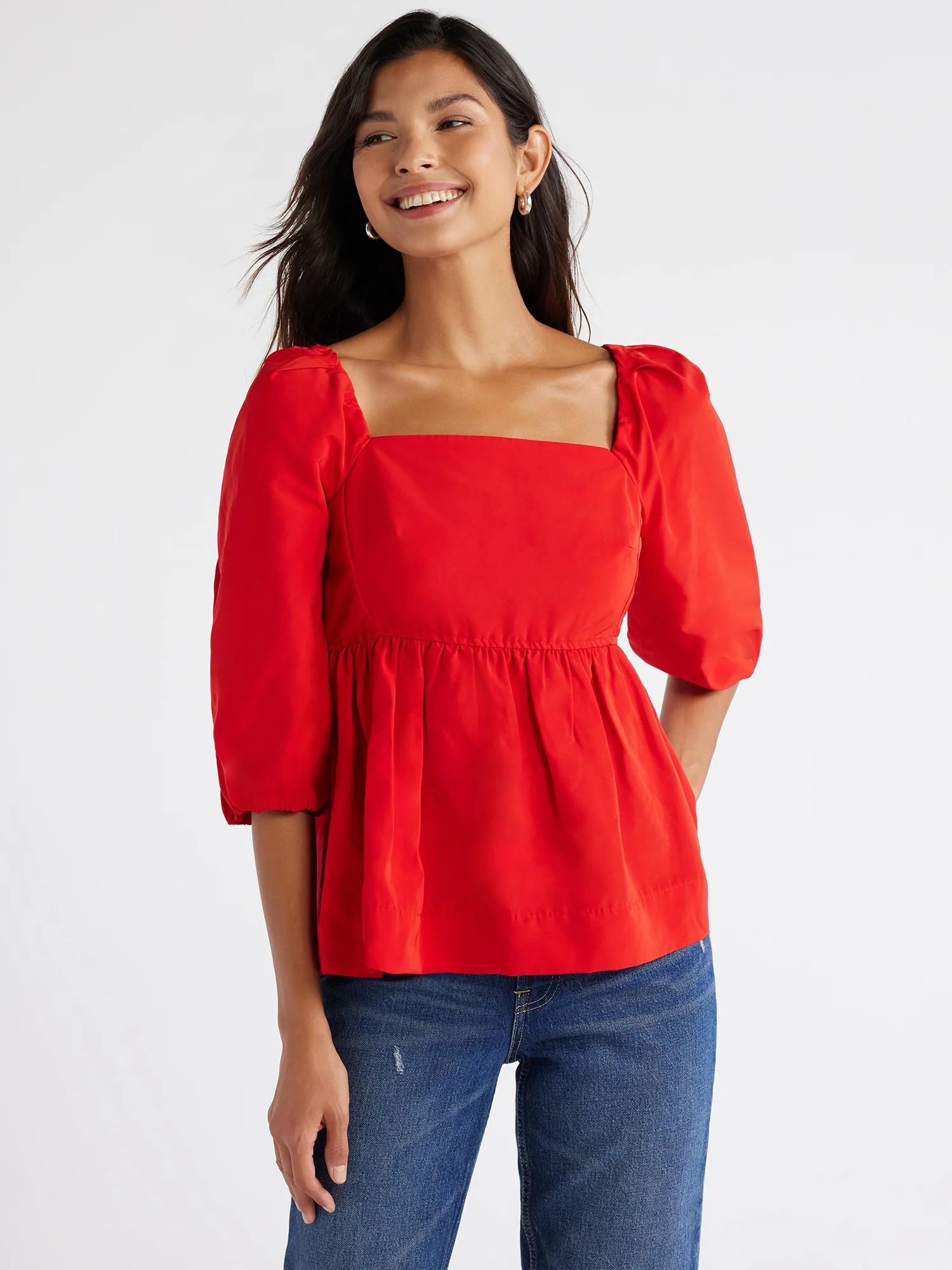 Free Assembly Women's Square Neck Peplum Top, Sizes XS-XXXL | Walmart (US)