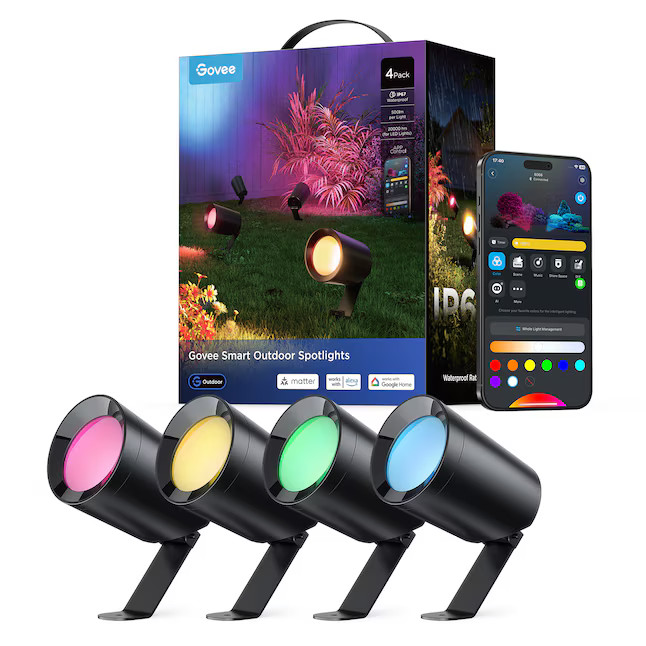 Govee Smart Outdoor Spotlights 4 pack 2000 -Lumens 36 -Watt Black Low voltage Color Changing Plug... | Lowe's