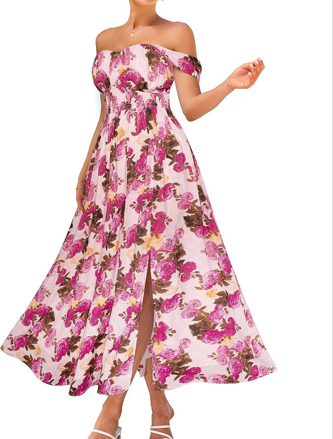 GRACE KARIN 2026 Women's Summer Floral Wedding Guest Dress,Beach Flowy A Line Maxi Off Shoulder B... | Amazon (US)