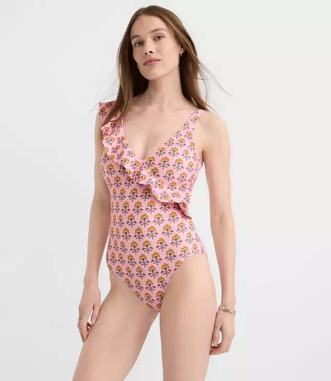 LOFT Garden Ruffle One Piece Swimsuit | LOFT