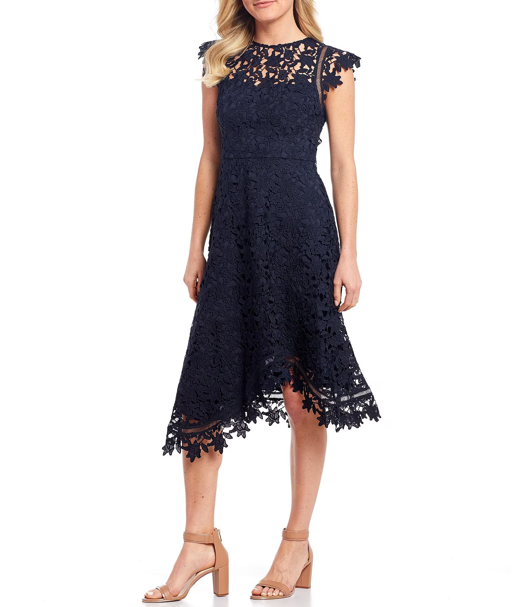 Asymetrical Lace Midi Dress | Dillards