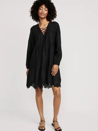 Tiered Lace-Up Mini Swing Dress for Women | Old Navy (US)