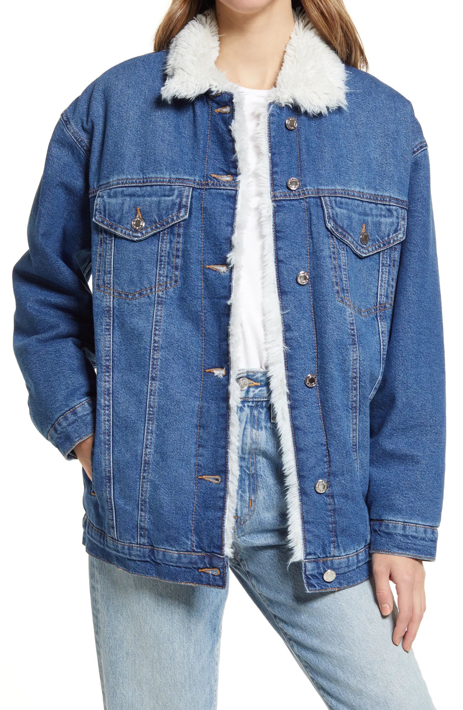 Mavi Jeans Faux Fur Lined Denim Trucker Jacket | Nordstrom | Nordstrom