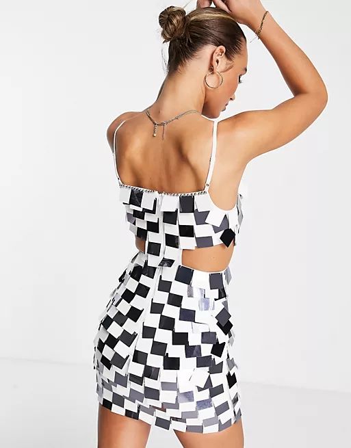 ASOS DESIGN embellished mini dress in square mono sequin | ASOS (Global)