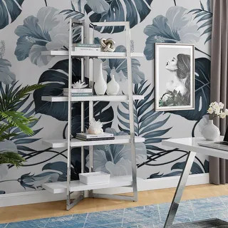 Alohia High Gloss Lacquer Finish Bookshelf Stainless Steel Frame | Bed Bath & Beyond