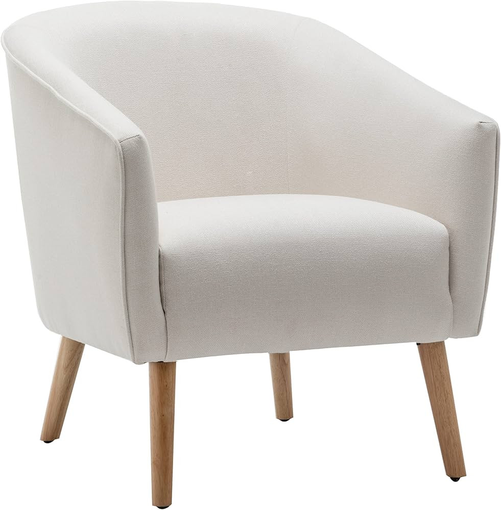 Wovenbyrd Mid-Century Modern Barrel Accent Chair with Tapered Legs, Cream Fabric | Amazon (US)