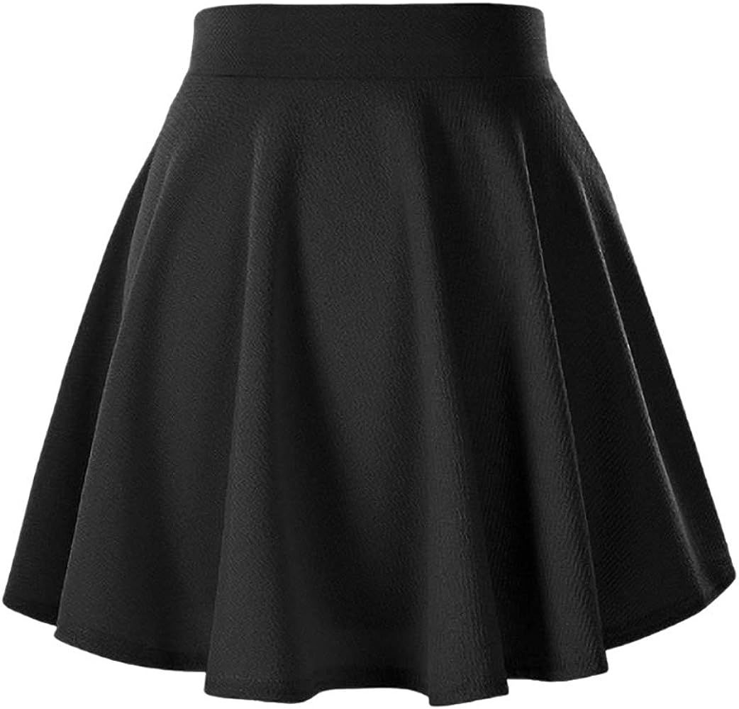 Afibi Casual Mini Stretch Waist Flared Plain Pleated Skater Skirt | Amazon (US)