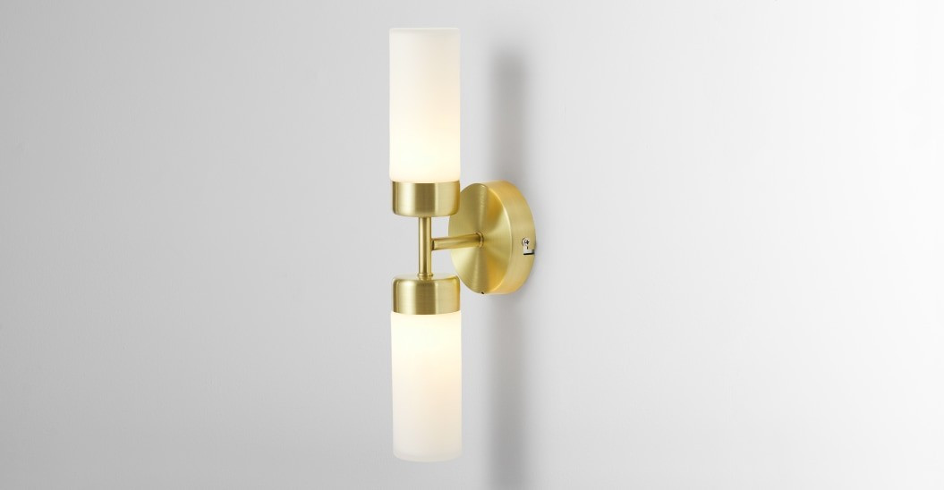 Eddis  Bathroom Double Wall Lamp, Brushed Brass | MADE.COM (UK)