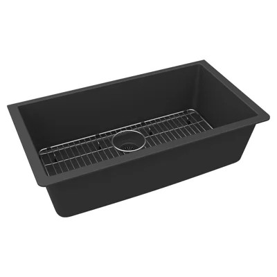 Elkay Quartz Classic 33" x 18-7/16" x 9-7/16", Single Bowl Undermount Sink Kit, Matte Black | Wayfair North America