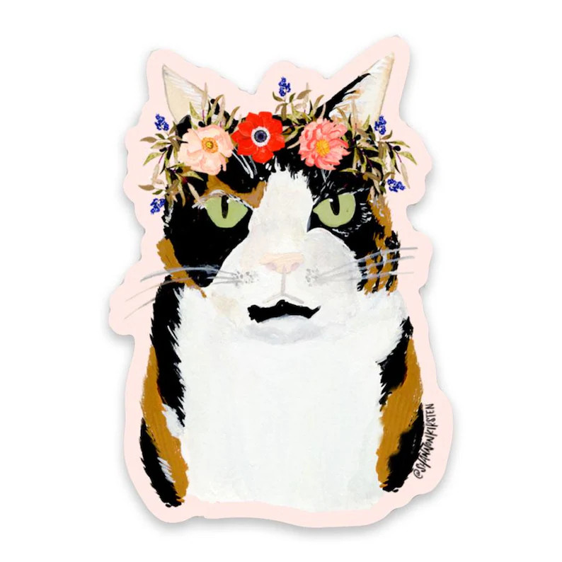 Die Cut Stickers Calico Cat With Flower Crown Stickers Vinyl Stickers - Etsy | Etsy (US)