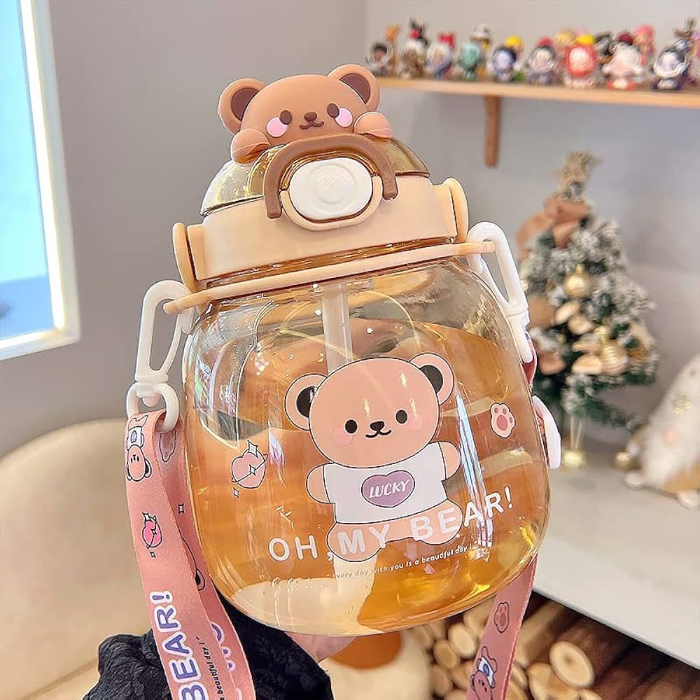JQWSVE Kawaii Water Bottle with Straw Cute Water Bottles 46oz Big Belly Water Bottle Large Capaci... | Amazon (US)