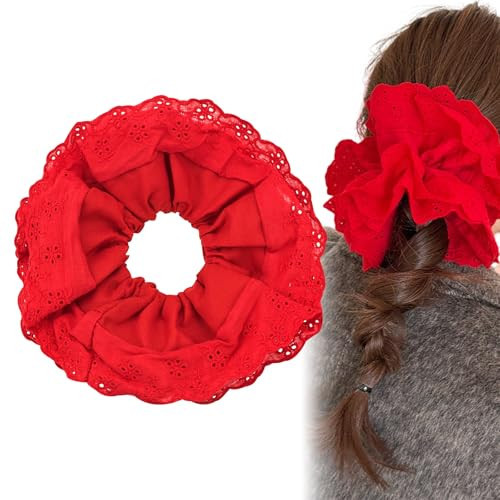 Large Red Lace Scrunchies, Elastic Hair Ties Ropes, Ponytail Holder Hair Accessories for Ladies Girls, Thick Bulk Scrunchies | Amazon (US)