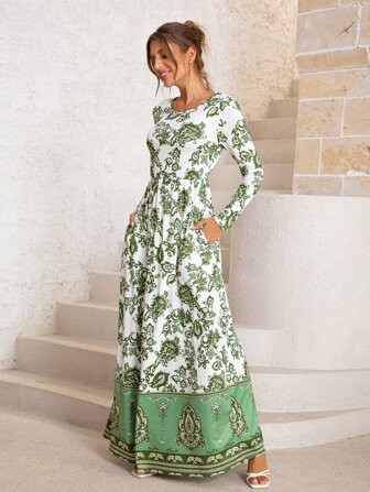 DEARCASE Floral Print Slant Pocket Dress | SHEIN