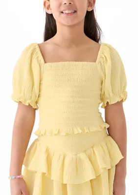 CeCe Girls 7-16 Yellow Smocked Top, Small | Belk