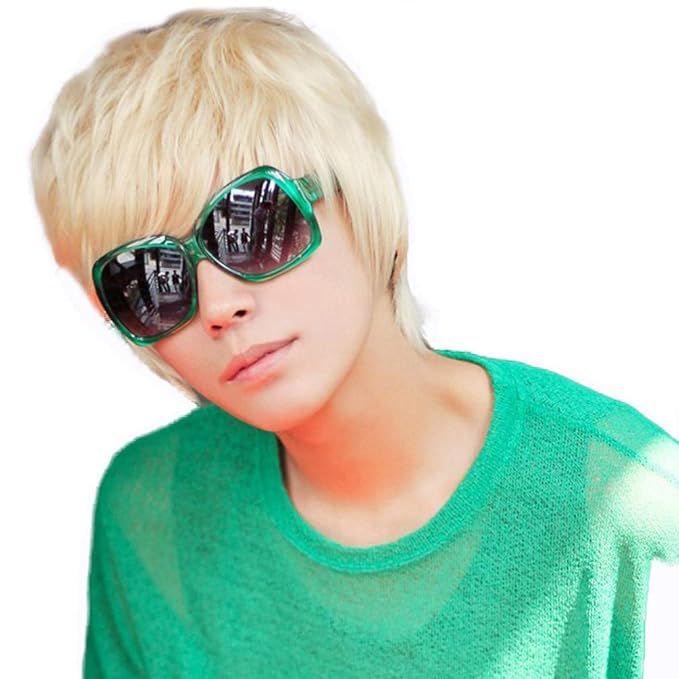 Cool Mens Short Straight Platinum Blonde Wigs Male Boys Party Cosplay Full Wig | Amazon (US)