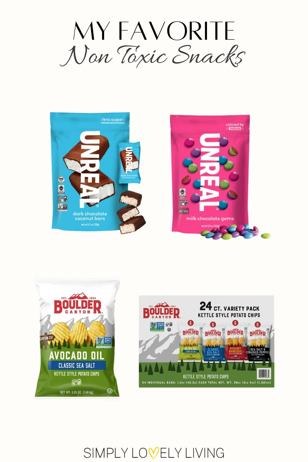 Favorite non toxic snacks for my kids and I. Unreal candy has no artificial eyes, all natural ingredients! Boulder Canyon Chips are delicious and have ONLY natural ingredients! #nontoxic

#LTKHome #LTKfoodie