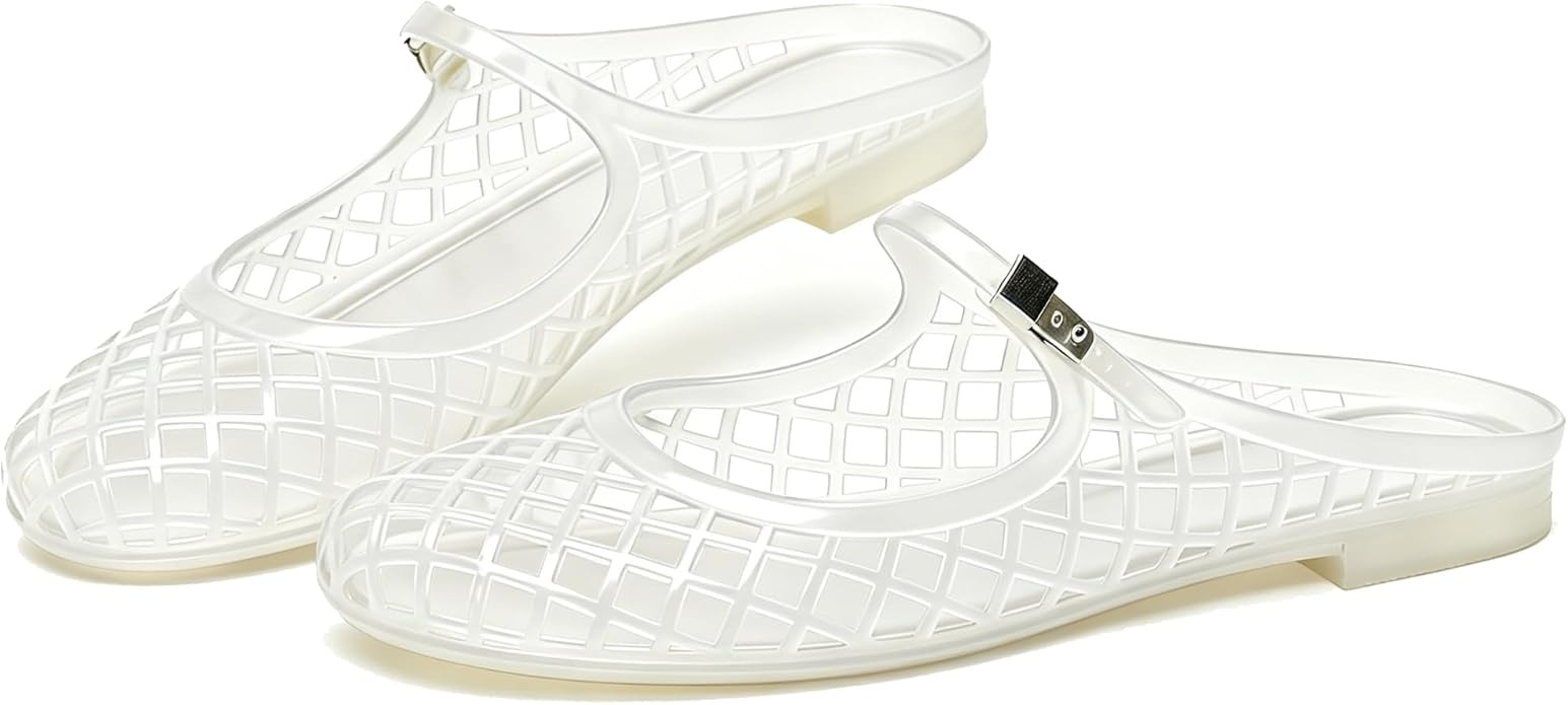 ClassicSter Jelly Mary Janes for Women Mesh Flats Clear Jellies Slide Closed Toe Slip On Mules Be... | Amazon (US)