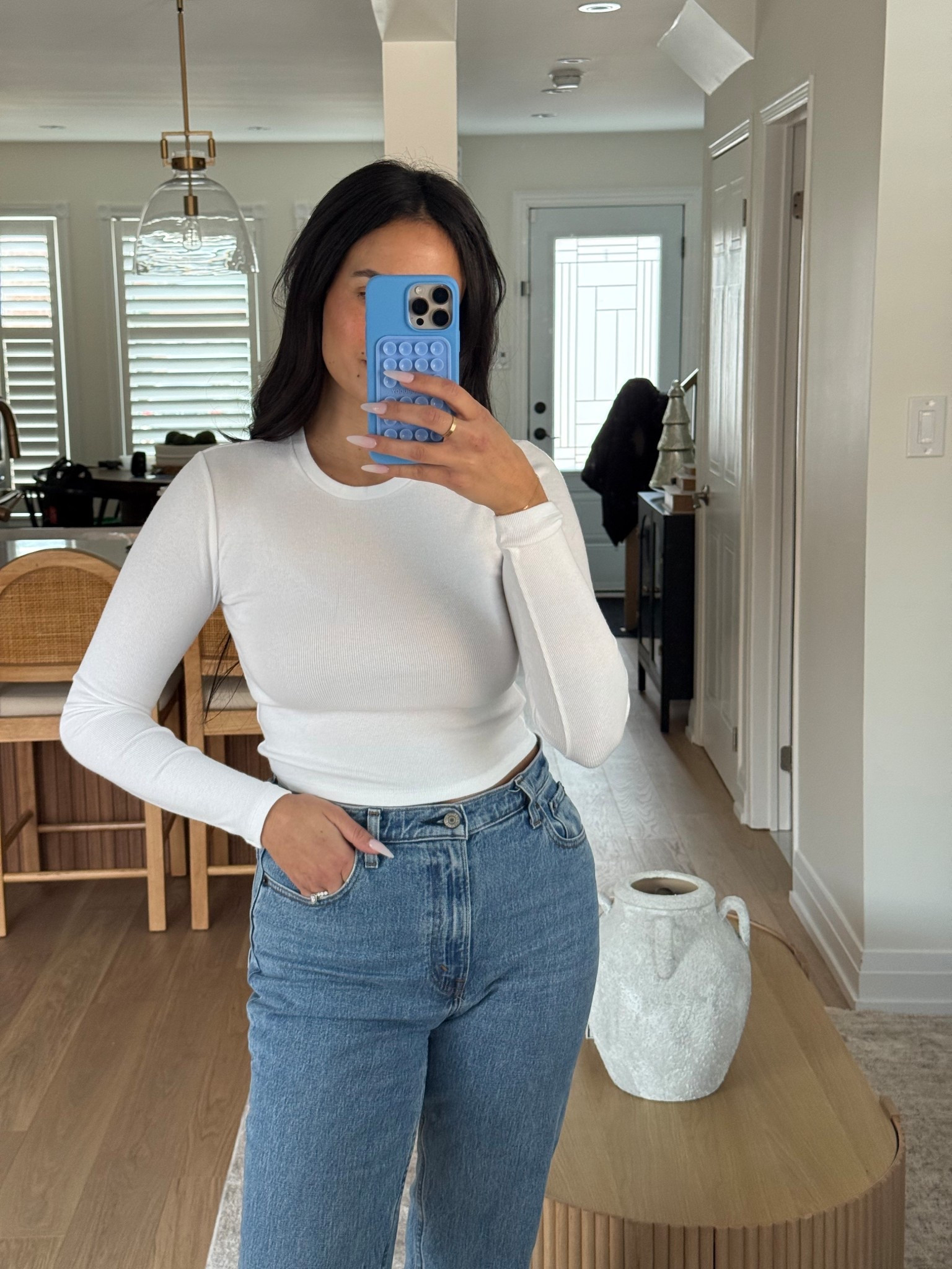 Wearing a size medium top and size 28 tall jeans

#LTKcanada #LTKwinter #LTKjeans