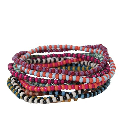 INK+ALLOY 10-Strand Stacking Beaded Bracelets for Women – Mixed Patterns Bracelet Stack - Adjustable Stretch Fit - Handmade Boho Bracelets for Women - Perfect for Any Occasion (Multi Color Two Toned) | Amazon (US)
