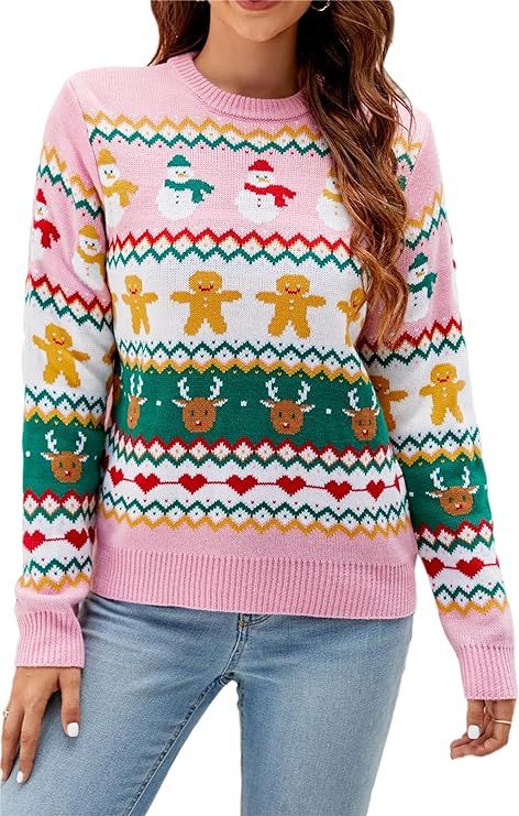 LUBOT Ugly Christmas Sweaters for Women Cute Fuzzy Funny Wintertime and Holiday Parties Knitted S... | Amazon (US)