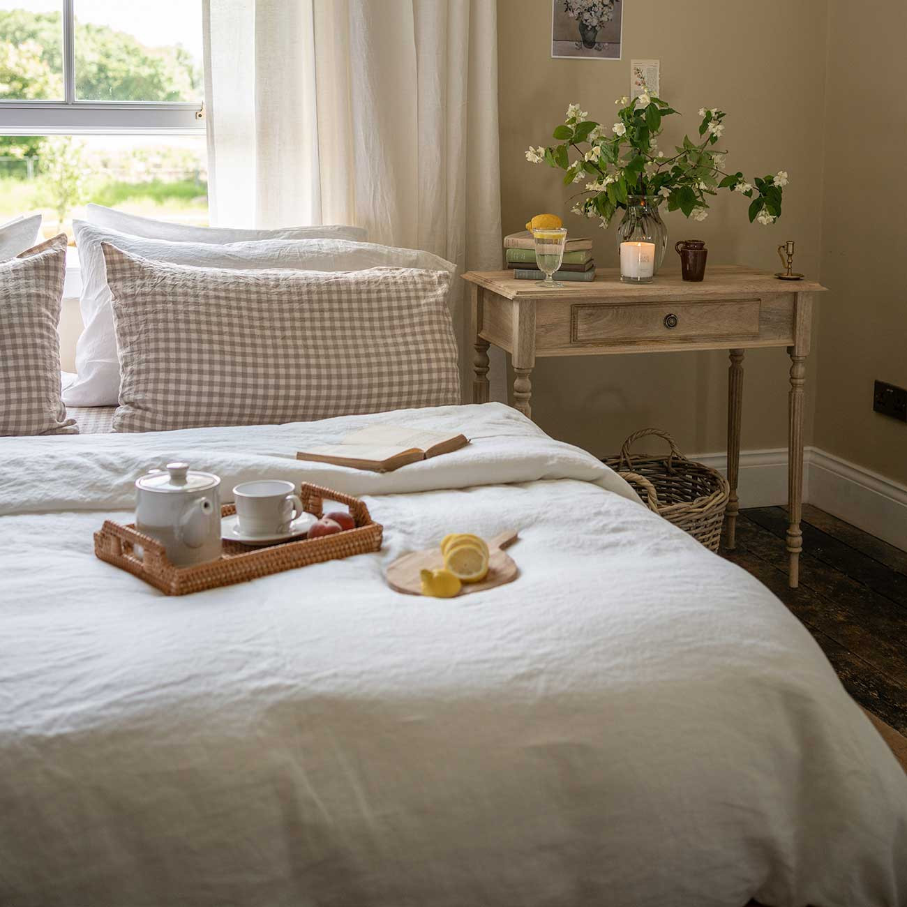 Mushroom Gingham 100% Linen Pillowcases (Pair) | Piglet