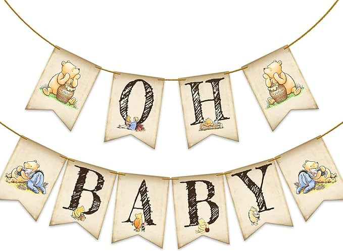 Classic Winnie Oh Baby Banner for Baby Shower Decorations Pooh First Birthday Supplies Bear Banne... | Amazon (US)