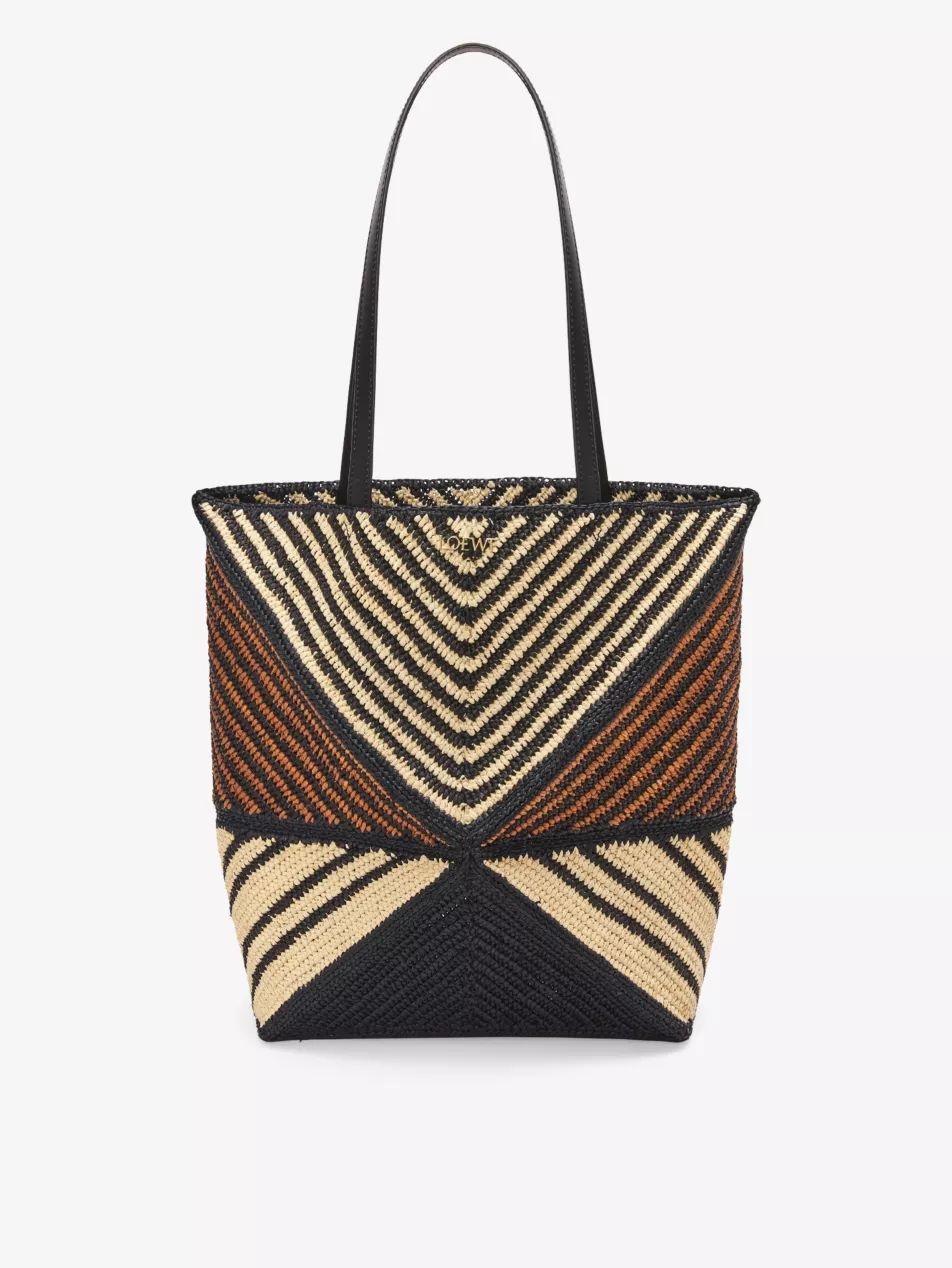 Loewe x Paula's Ibiza Puzzle Fold striped raffia tote bag | Selfridges