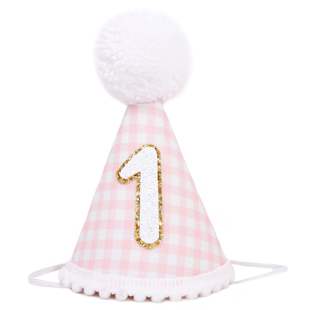 Pink Gingham Style 1st Birthday Hat - 1st Birthday Party Hat for girls, Baby girl 1st Birthday De... | Amazon (US)