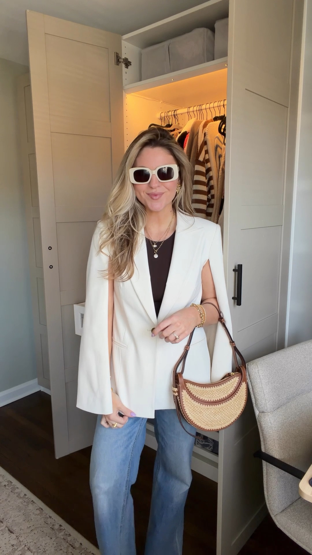 comment SPRING to shop 🕊️🌷🪴

blazer + jeans: ramy brook
bag: polène (linked via shopmy)
shoes: vici
sunglasses: lu goldie
jewelry: carden avenue, eliana curated + she’s unique

#momstyle #chicmom #alexandriava#neutralstyle #

#LTKootd #LTKdayinmylife #LTKgrwm