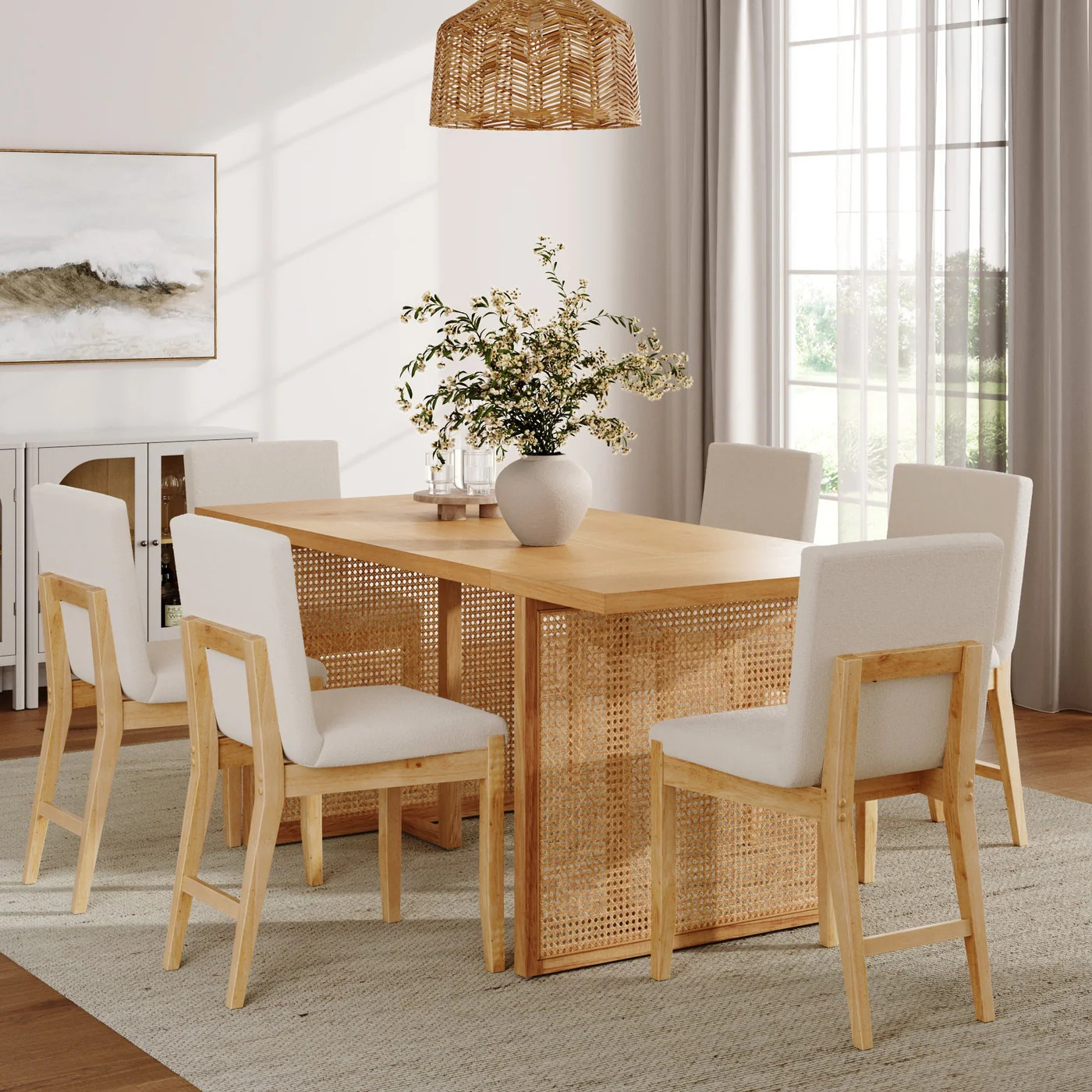 Bohemian Wood & Boucle Dining Set (6 Chairs) | Nathan James