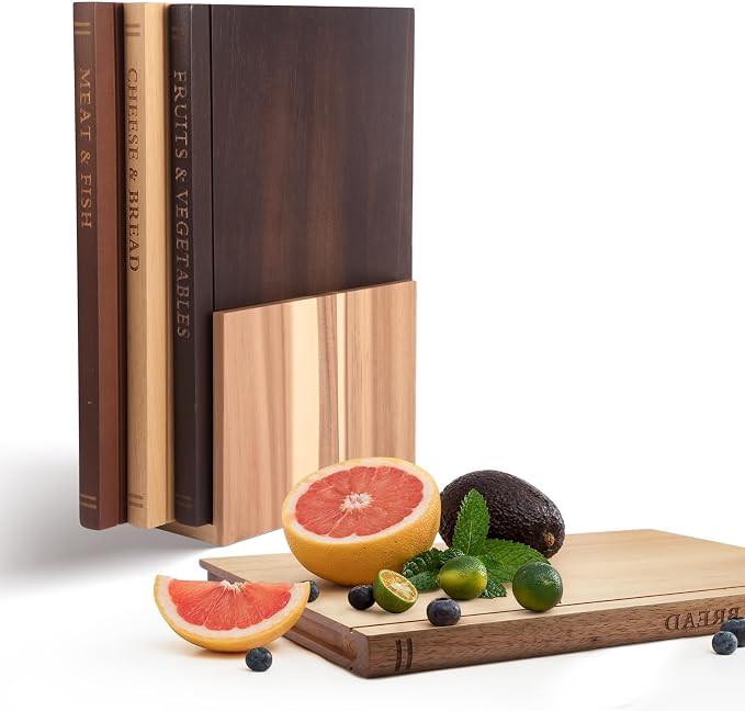 Book Cutting Board Set, Wooden Kitchen Book Cutting Board with Stand, Book Shaped Cutting Board f... | Amazon (US)