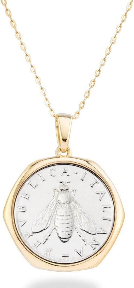 Miabella Italian 18K Gold Plated 925 Sterling Silver Genuine 2-Lira Bee Coin Medallion Pendant Ne... | Amazon (US)