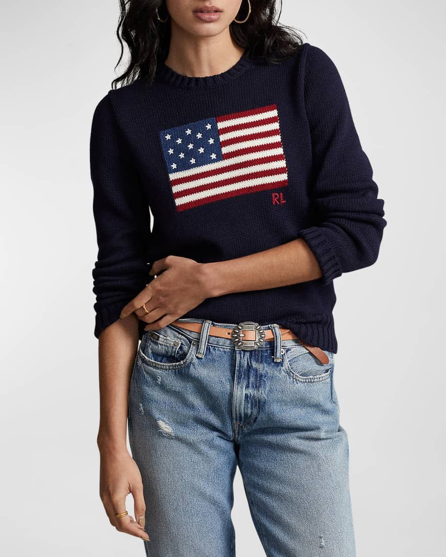 Flag Cotton Crewneck Sweater | Neiman Marcus