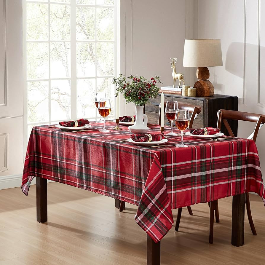 Elrene Home Fashions Pocono Plaid Red/Green Holiday/Christmas Fabric Rectangle Dining Tablecloth,... | Amazon (US)